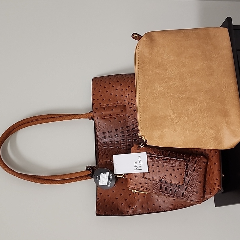 Kim Rogers 3 Piece Ostrich Tote Set Cognac